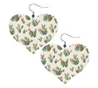 Pendientes de piel sintética con forma de corazón, bonitos y bonitos aretes colgantes con estampado de cactus