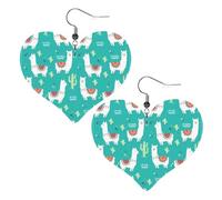 Pendientes de piel sintética con forma de corazón, bonitos y bonitos aretes colgantes con estampado de llama blanca y cactus