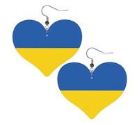 Pendientes de piel sintética con forma de corazón y diseño de bandera de Ucrania