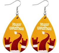 Pendientes de piel sintética de Navidad Sombrero de caña Ropa en forma de cuero Pendientes colgantes Santa Claus Elk Copo de nieve Árbol de Navidad Impreso Pendientes para mujer Hilo