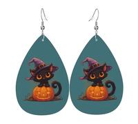 Pendientes De Piel Sintética Lindo Gato Mago Negro Y Calabaza Diversión Pendientes En Forma De Lágrima Ligero Aretes De Cuero Con Forma Para Vida Cotidiana Viajes Decoración