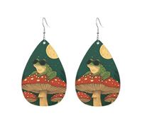 Pendientes De Piel Sintética Rana Fresca Iluminada Por La Luna Sobre Un Hongo Modernos Pendientes Colgantes De Piel Lujo Aretes De Cuero Con Forma De Lágrima Para Vida Cotidiana Bodas Viajes