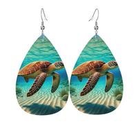 Pendientes De Piel Sintética Turtles Verde Del Mar Caribe Diversión Pendientes En Forma De Lágrima Modernos Aretes Para Vacaciones Fiestas Viajes