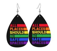 Pendientes De Piel Todos Los Lugares Deberían Ser Espacios Seguros. Orgullo Gay Ally Lgbtq Textura Ligera De Lujo Pendientes De Piel Para Mujer Para Adecuados Para Fiestas Vacaciones