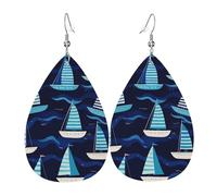 Pendientes De Piel Velero Náutico Azul Y Ola Moda Aretes De Lujo Decoración De Ropa Para Vida Cotidiana Para Mujeres Y Niñas