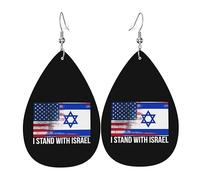 Pendientes De Piel Yo Apoyo A Israel. Bandera De Estados Unidos. Bandera De Israel. Para Mujer Pendientes De Cuero En Forma De Lágrima Textura De Lujo Ligera Para Vacaciones 2 Pares