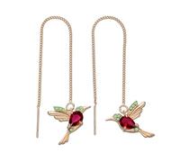 Pendientes De Pilas De Colibrí A Través De Pendientes De Pilos: Elegantes De Caída De Cadena Larga | Collar De Colgante De Ala De Colibrí Liviano Y Aretes Juego Para Mujeres | Regalo De Joy