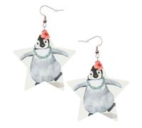 Pendientes de pingüino con flores para mujer, aretes colgantes de estrella brillante, joyería de gota de moda para salir por la noche, One Size, Cuero