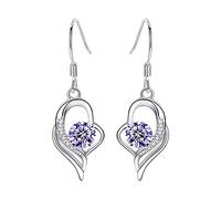 Pendientes de plata 925 para cristal temperamento eterno damas damas corazón colgante corazón pendientes de piel (Purple, talla única)