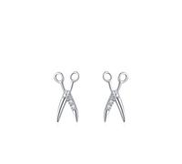 Pendientes de plata 925, pendientes de plata elegantes tijeras de circonita forma redonda joyería de las mujeres