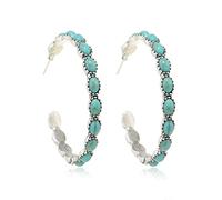 Pendientes de plata auténtica turquesa natural, metal, pendientes de gota bohemios, delicados pendientes de aro para mujeres y niñas, pendientes de corazón, talla única, Aleación de cinc, Sin piedra