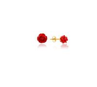 Pendientes de plata de ley 925 chapados en oro con rosa roja para mujer
