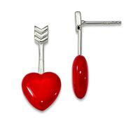 Pendientes de plata de ley 925 chapados en rodio con diseño de flecha esmaltada y corazón de amor, miden 26,5 x 11,5 mm de ancho, joyería para mujer