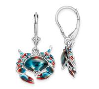 Pendientes de plata de ley 925 chapados en rodio con piedra esmaltada de cangrejo de 32 x 17,5 mm de ancho, regalo de joyería para mamá, talla única, Metal esmaltado metal Rodio, Sin piedra preciosa