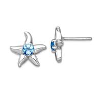 Pendientes de plata de ley 925 chapados en rodio con topacio azul suizo claro, concha de mar, estrella de mar náutica, 11,9 x 11,6 mm de ancho, regalo de joyería para mamá, talla única, Gema Metal