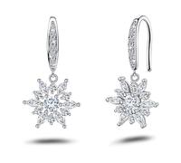 Pendientes de plata de ley 925 con circonitas cúbicas, copo de nieve, flor, pendientes colgantes para mujer, elegantes y delicados y brillantes, pendientes de gancho de pez, hipoalergénicos, joyas de