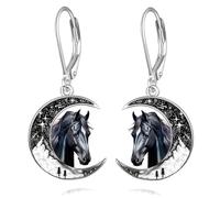 Pendientes de plata de ley 925 con diseño de gato negro, murciélago, araña, calabaza, lobo, conejito, sol, luna, tortuga, cuervo, plata de ley 925, cierre de gancho, Plata de ley, Sin piedra preciosa