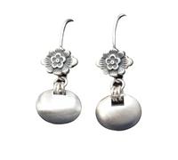 Pendientes de plata de ley 925 con forma de capullo de flor y mariposa, con candado Ruyi, estilo retro étnico, mate, pequeños pendientes cuadrados for mujer(GRAY)