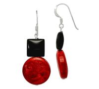 Pendientes de plata de ley 925 con gancho de pastor, ágata negra y coral de imitación rojo, miden 38 x 18 mm de ancho, joyería para mujer, Plata de ley, Ágata
