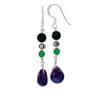 Pendientes de plata de ley 925 con gancho de pastor de cuarzo, aventurina, fluorita, 54 x 9,5 mm de ancho, para mujer