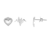 Pendientes de plata de ley 925, corazón y latido del corazón, rodiados, plata 925/rodiada