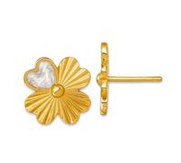Pendientes de plata de ley 925 en tono dorado pulido con trébol de la suerte, 13,4 x 14,1 mm de ancho, regalo de joyería para mamá, talla única, Metal esmaltado Oro metal, Sin piedra preciosa
