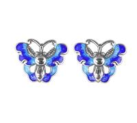 Pendientes de plata de ley 925 esmaltados con diseño de mariposa azul para mujer, estilo chino creativo vintage