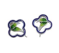 Pendientes de plata de ley 925 esmaltados con hojas de bambú verdes para mujer, estilo chino creativo vintage