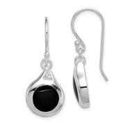 Pendientes de plata de ley 925 maciza, pulidos, parte trasera abierta, gancho de pastor de imitación de ónix, mide 32 x 12 mm de ancho, joyería para mujer, Plata de ley, Ónix