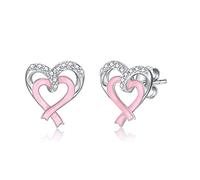 Pendientes de plata de ley 925 para concienciar sobre el cáncer de mama, con lazo rosa, corazón, joyería para supervivientes, regalos inspiradores para mujeres, Plata, Circonia cúbica