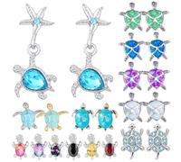 Pendientes de plata de ley 925 para mujer, diseño bohemio de ópalo y estrella de mar, aretes de tortuga de mar, bonitos aretes de cristal de zafiro de tortuga marina, joyería de playa de verano, talla