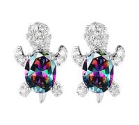 Pendientes de plata de ley 925 para mujer, diseño bohemio de ópalo y estrella de mar, aretes de tortuga de mar, bonitos aretes de cristal de zafiro de tortuga marina, joyería de playa de verano, talla