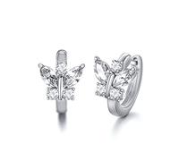 Pendientes de plata de ley 925 para niños Mariposas para niñas con cristales, regalos de joyería de mariposas para mujeres (blanco)