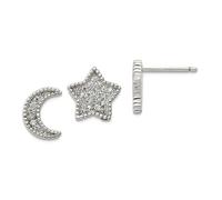 Pendientes de plata de ley 925 pulida con circonita cúbica de imitación de diamante de imitación de luna celestial y estrella, miden 11 x 11 mm de ancho, joyería para mujer, Plata de ley, Circonia