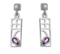 Pendientes de plata de ley con amatista con diseño de Charles Rennie Mackintosh