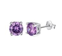 Pendientes De Plata De Ley con Circonita Morada y Piedra Natal De Febrero para Mujer. Horóscopo De Las 12 Constelaciones, Astrología Celestial.