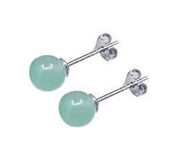Pendientes de plata de ley con cuentas redondas de jade verde natural para mujer, 1 par