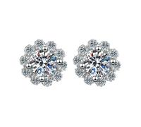 Pendientes de plata de ley con diamantes de musgo y cuatro garras pequeñas de margaritas coreanas para mujer., 1 carat, Metal