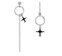 Pendientes de plata de ley con diseño de avión asimétrico, adecuados para bodas, aniversarios y festividades, Plata de ley 925, No es una piedra preciosa
