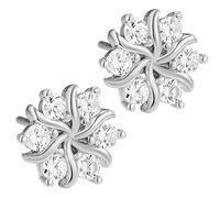 Pendientes de plata de ley con diseño de copo de nieve con circonita, parte trasera plana para mayor comodidad, elegantes y brillantes, vienen en una caja de color aleatorio