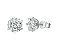 Pendientes de plata de ley con diseño de copo de nieve y diamantes de musgo y estrella de seis puntas para mujer, temperamento simple., One carat, Metal