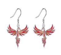Pendientes de plata de ley con diseño de fénix rojo y fénix, regalo para mujer