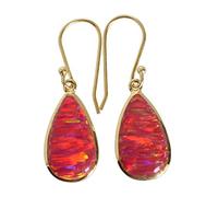 Pendientes de plata de ley con ópalo de fuego brillante de 16 x 11 mm, juego de bisel de cabujón de pera multicolor, hechos a mano, aretes colgantes vibrantes para mujer