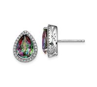 Pendientes de plata de ley con topacio místico y circonita cúbica pulida y rodiada para mujer