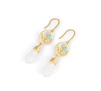 Pendientes de plata de ley S925 con gancho para la oreja, chapados en oro, con incrustaciones de jade blanco y turquesa.