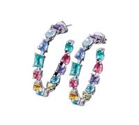 Pendientes de plata esterlina for mujer - Circonitas Trendy American Cubic Zirconia Crystal Multicolor Pendientes de aro grandes Círculo Diseño redondo Joyería de oreja for mujer ( Color : Silver )