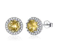 Pendientes de plata ley 925 para mujer, piedra de nacimiento, chapados en oro blanco, forma cuadrada/rectangular/corazón/lágrima, circonita cúbica, para cumpleaños de novia o dama de honor de boda,