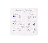 Pendientes De Plata Mujer De 7 pares Temperament Travel Set Pendientes moda (F, One Size)