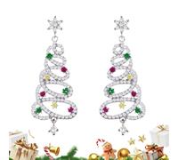 Pendientes de plata para árbol de Navidad, joyería de diamantes de imitación, aretes de gota de árbol de Navidad, para reuniones de mujeres, celebraciones, eventos, festividades, bodas, noche