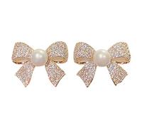Pendientes de plata para mujer, con lazo de perlas, diamantes de imitación, finos, colgantes, dorados, elegantes, con diamantes de imitación, accesorios de boda, lazos de joyería para pequeños